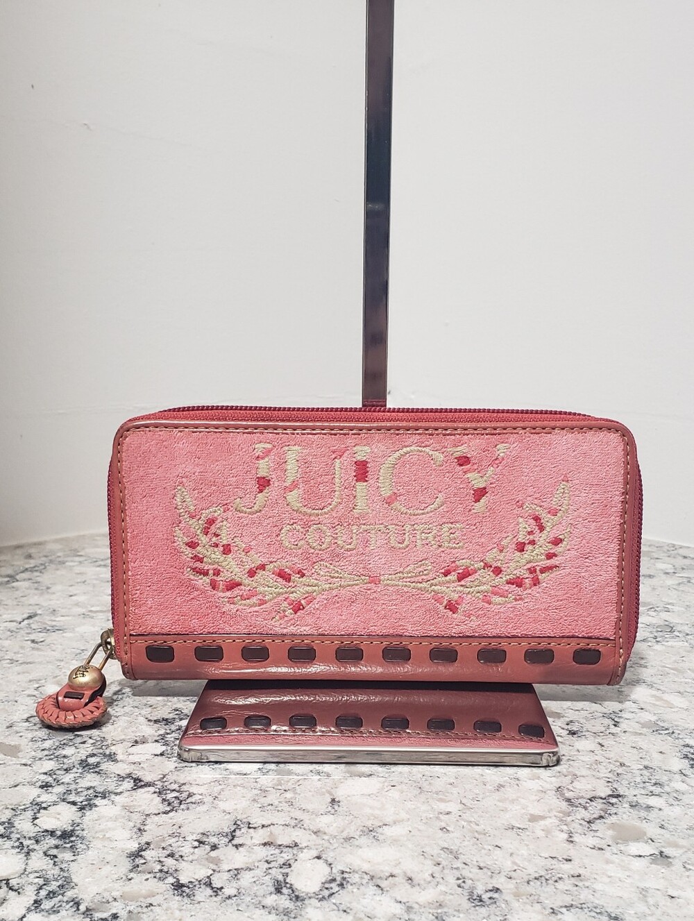 Juicy Couture Y2K Vintage Pink Velour Compact Long Zip- Around Wallet